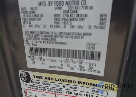 2013 Ford F-150 Xlt z USA, uszkodzony, nr VIN 1FTFW1CT6DFD62843